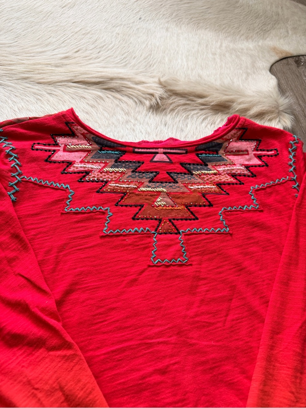 Double D Ranch Red Embroidered Long-Sleeve Tee - Picture 3 of 6